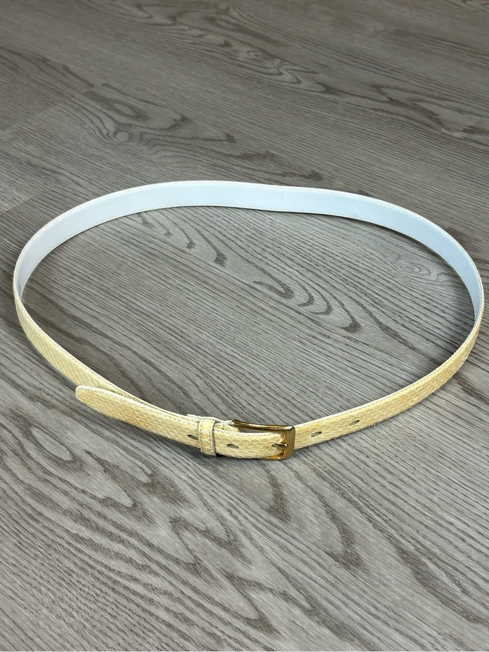 Genuine Snake Skin Classic Cream Leather Belt with Gold Buckle